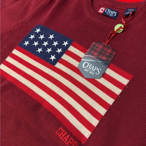 Chaps Men's Burgundy Sweater with American Flag